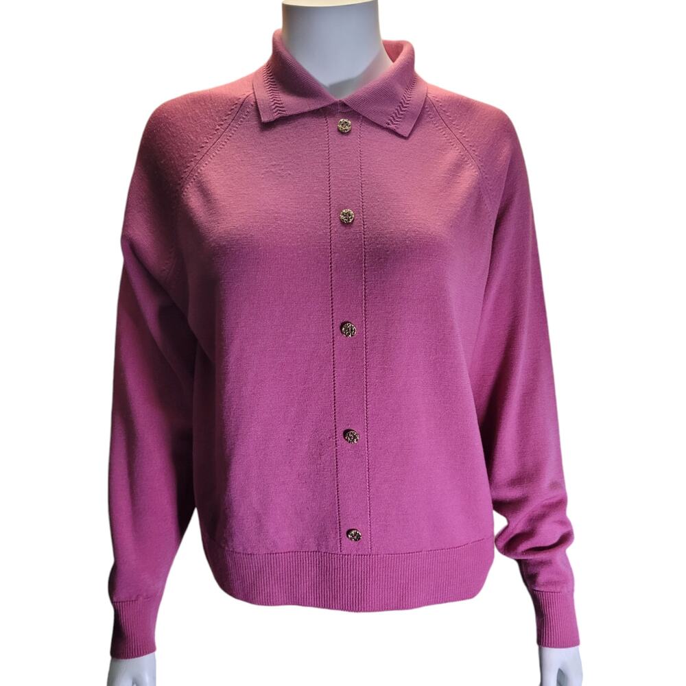 Vintage Lambswool Sweater Collared Cardigan Purple Old Money Grannycore Retro